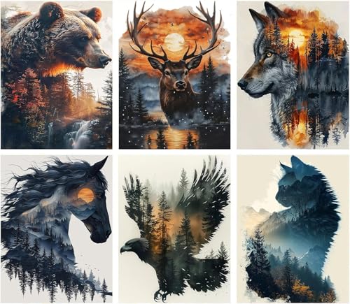 VIGEGU 6 Pack Diamond Art Kits for AdultsForest Animals Diamond Painting Kit for Adults BeginnersDiamond Dots Gem Painting for Adults Home Decor 118x157inch - Image 1