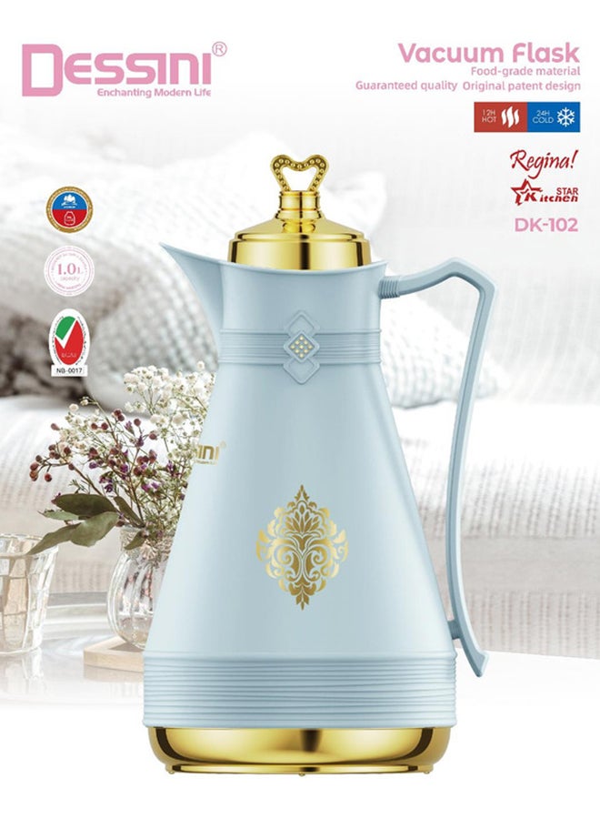 DESSINI Dessini Tea & Coffee Vacuum Flask 1L Dk102 Blue/Gold  - Image 1