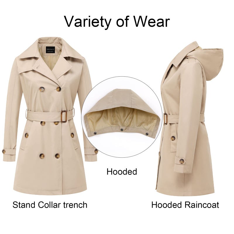CREATMO US Women's Dress Coat Overcoat Long Trench Coat with Pocket Khaki XL - Image 3