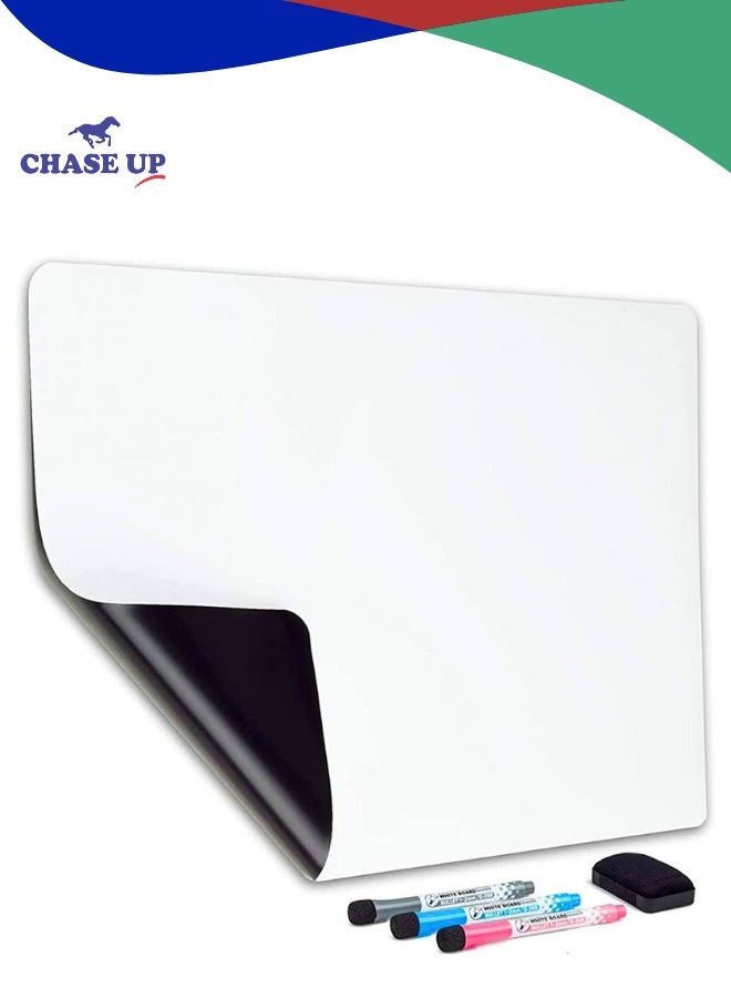 Chase Up Magnetic Dry Erase Whiteboard Sheet for Fridge 17x12in, Whiteboard, 3 Pens and Eraser - Refrigerator White Board Planner & Organizer - Image 1