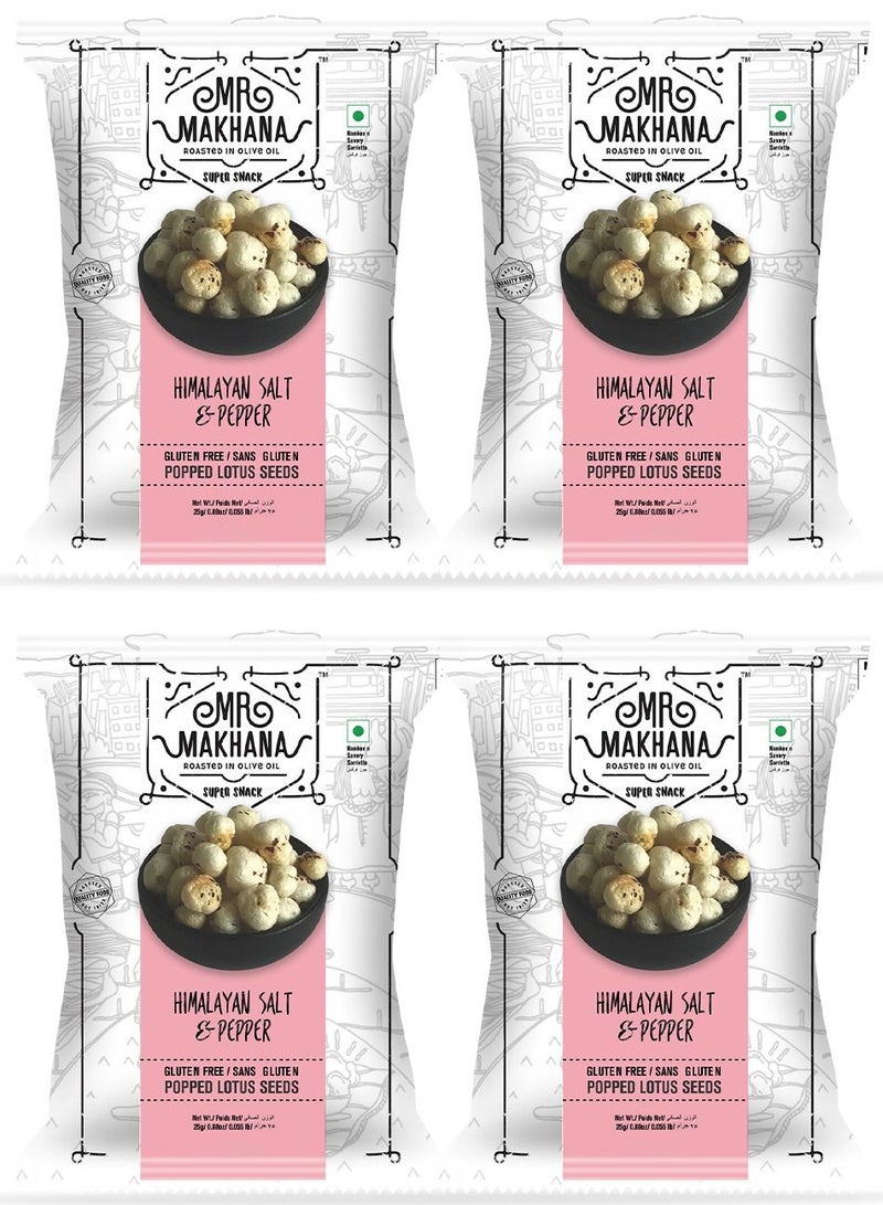 Mr Makhana Himalayan Salt and Pepper Popped Lotus Seeds 25g Gluten Free, MSG Free, Anti Oxidants, Calcuim Rich and Plant Based Pack of 4  - Image 1