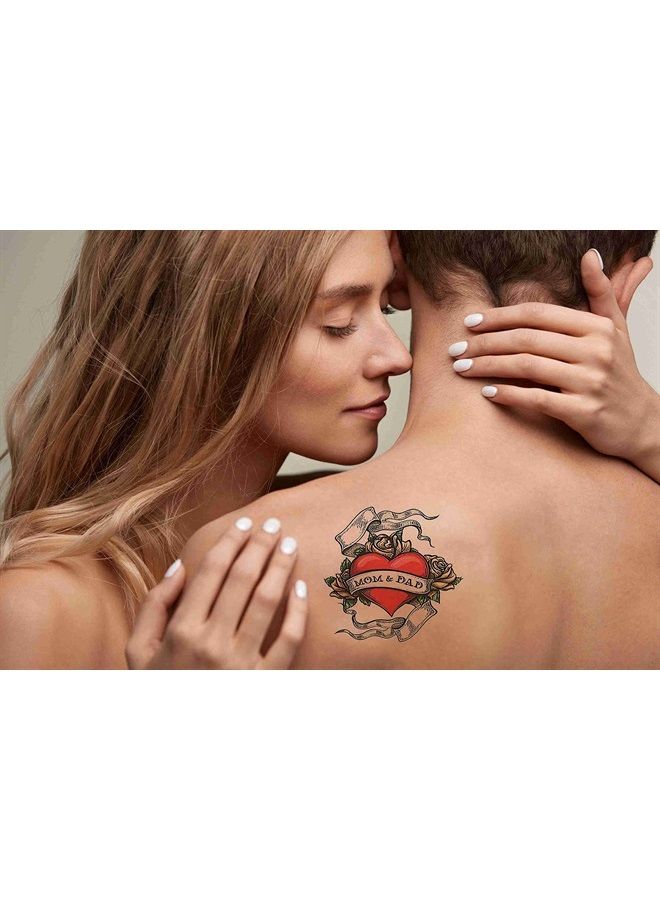 Dopetattoo 6 أوراق وشم مؤقت قلب وردة أم أب فن عائلة وشم وشوم مزيفة قلب أم رقبة ذراع صدر 3.7 بوصة - Image 3