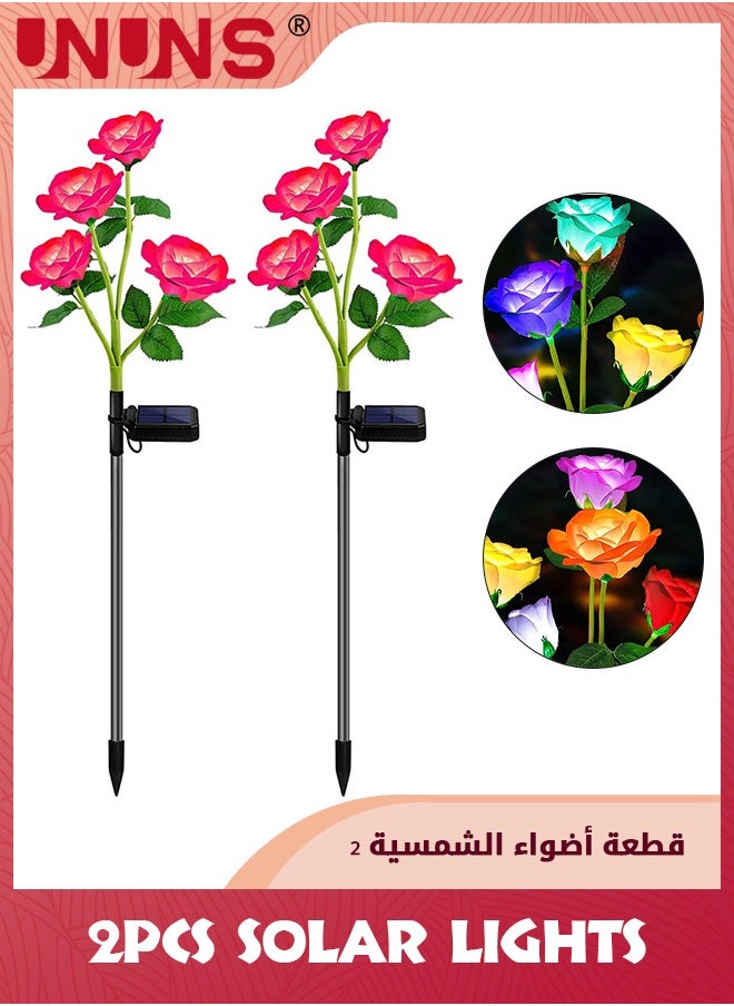 UNUNS Solar Garden Lights,2 Pack Version Solar Lights Outdoor,7-Color Changing Rose Lights For Yard,Decoration,Enlarged Solar Panel,More Realistic Rose Flower  - Image 1