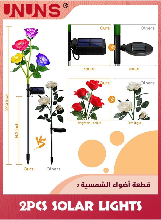 UNUNS Solar Garden Lights,2 Pack Version Solar Lights Outdoor,7-Color Changing Rose Lights For Yard,Decoration,Enlarged Solar Panel,More Realistic Rose Flower  - Image 3