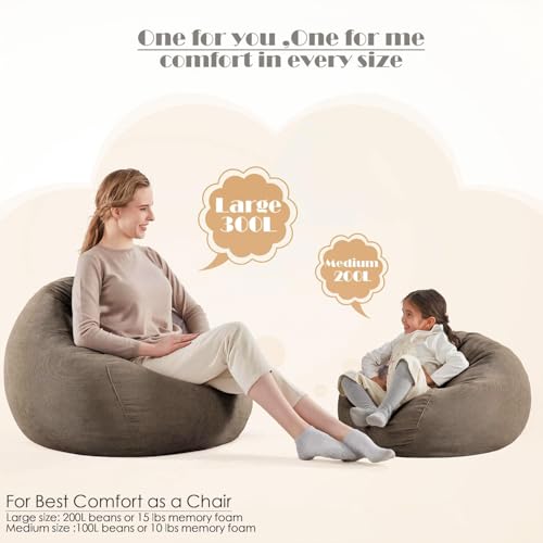 Nobildonna 3 ft Bean Bag Chair Cover (No Filler) 35"×43" Large Stuffed Animal Storage Bean Bag Washable Big Beanbag Chair Cover Premium Corduroy Bean Bag Cover for Adults,Kids,Light Brown 300L - Image 5