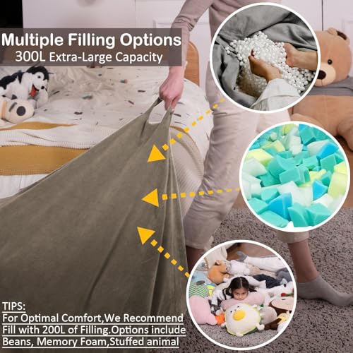 Nobildonna 3 ft Bean Bag Chair Cover (No Filler) 35"×43" Large Stuffed Animal Storage Bean Bag Washable Big Beanbag Chair Cover Premium Corduroy Bean Bag Cover for Adults,Kids,Light Brown 300L - Image 4