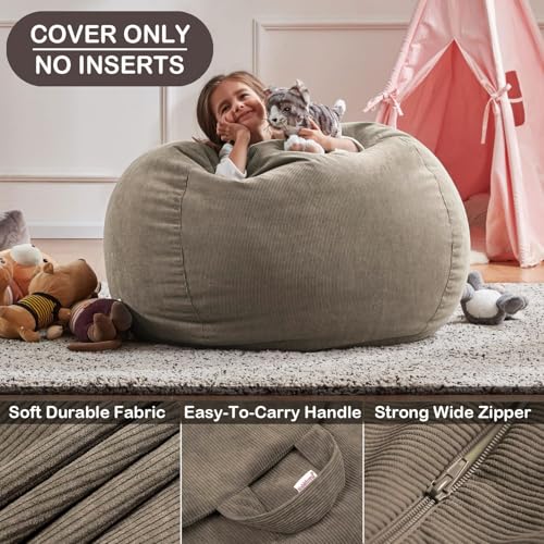 Nobildonna 3 ft Bean Bag Chair Cover (No Filler) 35"×43" Large Stuffed Animal Storage Bean Bag Washable Big Beanbag Chair Cover Premium Corduroy Bean Bag Cover for Adults,Kids,Light Brown 300L - Image 3