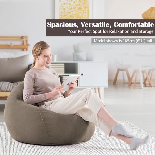 Nobildonna 3 ft Bean Bag Chair Cover (No Filler) 35"×43" Large Stuffed Animal Storage Bean Bag Washable Big Beanbag Chair Cover Premium Corduroy Bean Bag Cover for Adults,Kids,Light Brown 300L - Image 2