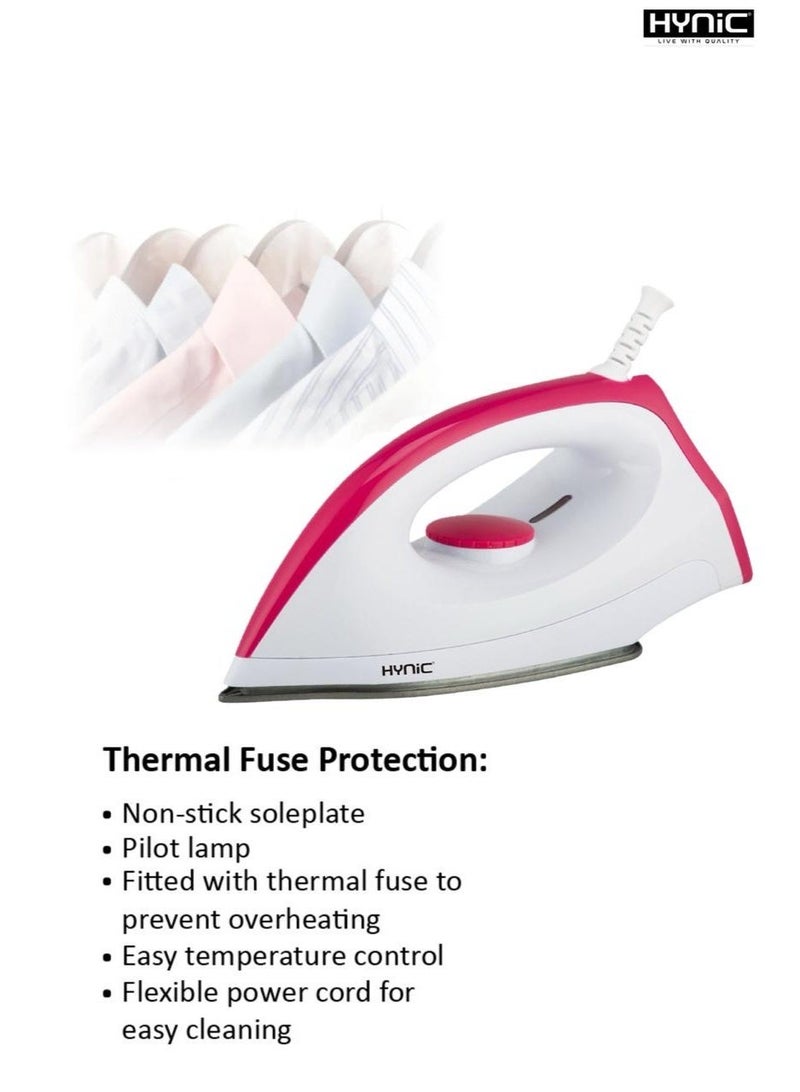Hynic Lightweight Automatic Electric Iron | 1000W with Non-Stick Ceramic Soleplate | Adjustable Thermostat | 5-Fabric Heat Settings | 360° Swivel Cord | and Thermal Safety Fuse | Pink & White - Image 3