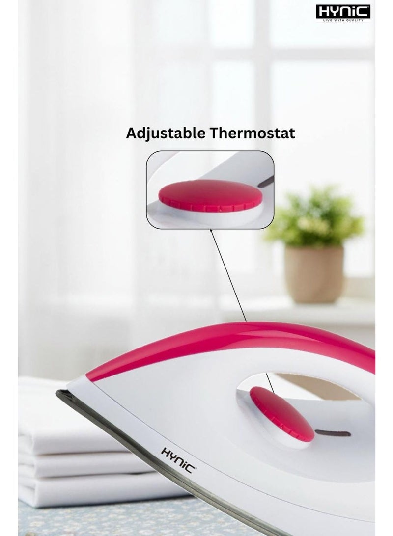 Hynic Lightweight Automatic Electric Iron | 1000W with Non-Stick Ceramic Soleplate | Adjustable Thermostat | 5-Fabric Heat Settings | 360° Swivel Cord | and Thermal Safety Fuse | Pink & White - Image 5
