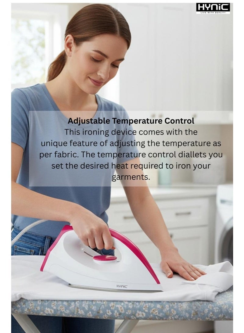 Hynic Lightweight Automatic Electric Iron | 1000W with Non-Stick Ceramic Soleplate | Adjustable Thermostat | 5-Fabric Heat Settings | 360° Swivel Cord | and Thermal Safety Fuse | Pink & White - Image 4