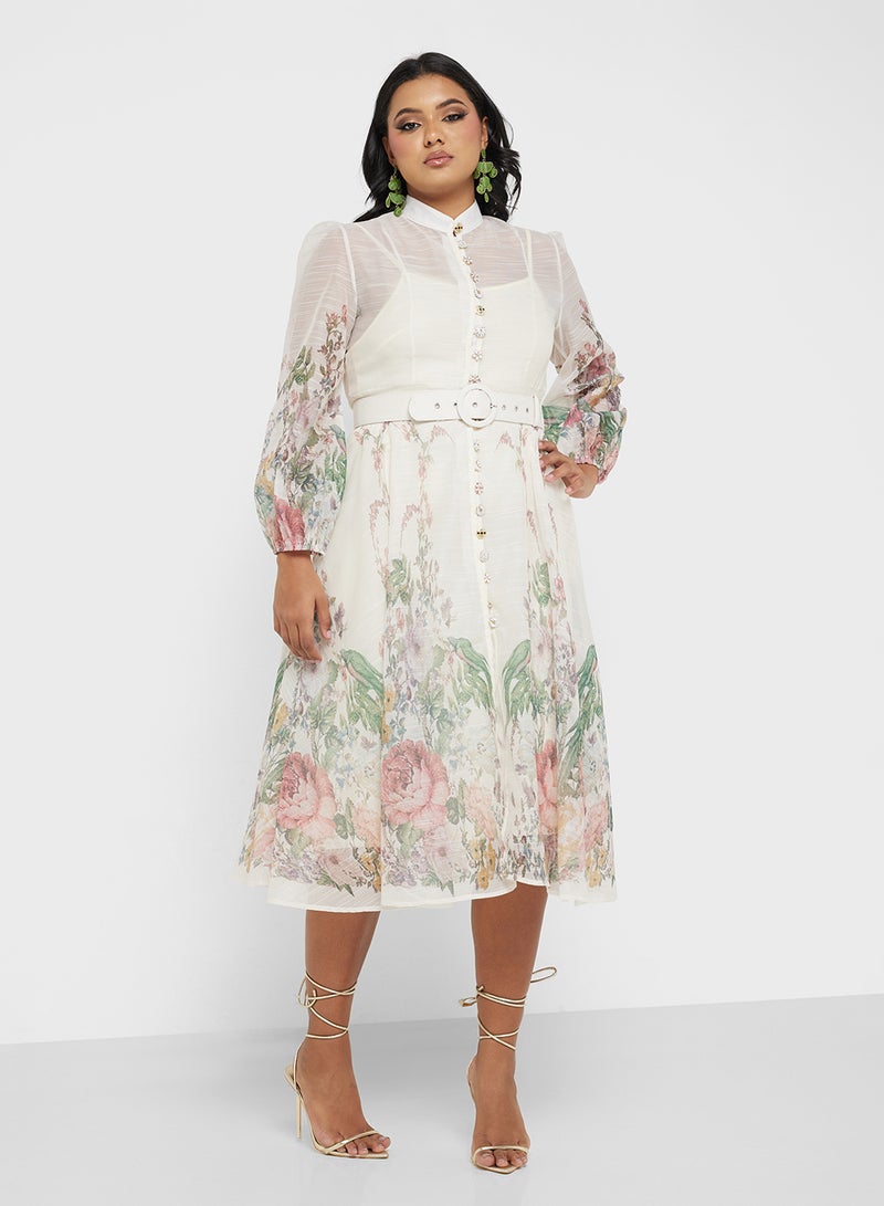 خزانة فستان ميدي بحزام بنقوش الزهور - Image 4