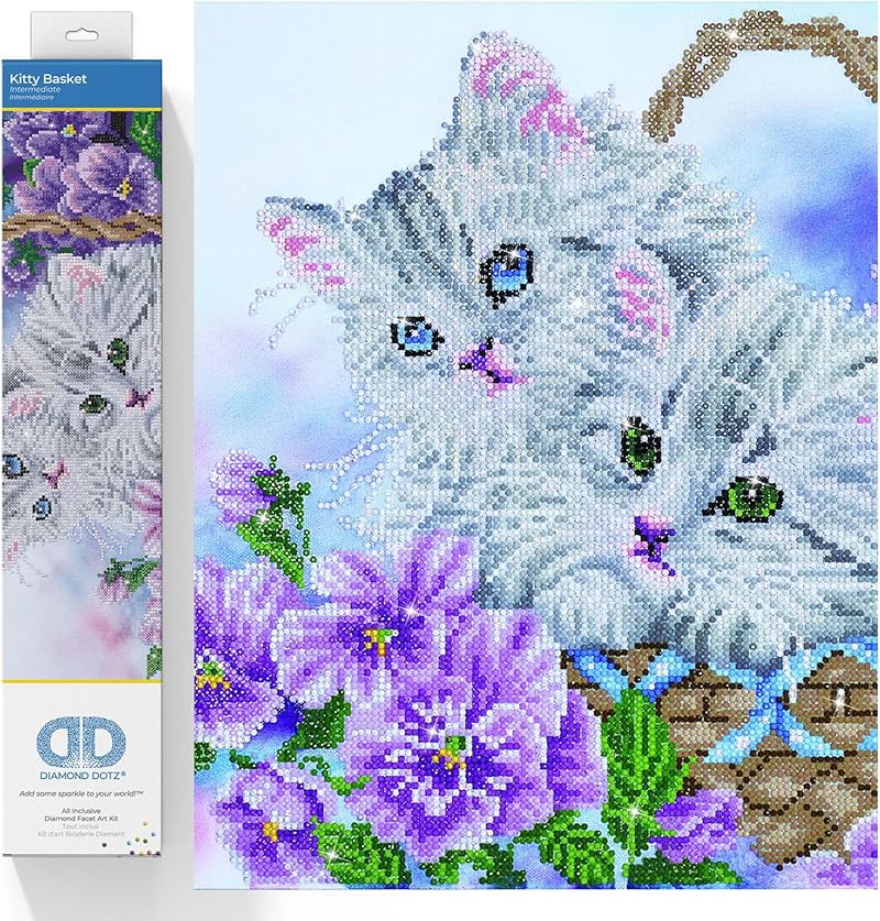 DIAMOND DOTZ DD10 Intermediate Kit, Canvas, Kitty Basket, 52 x 42cm