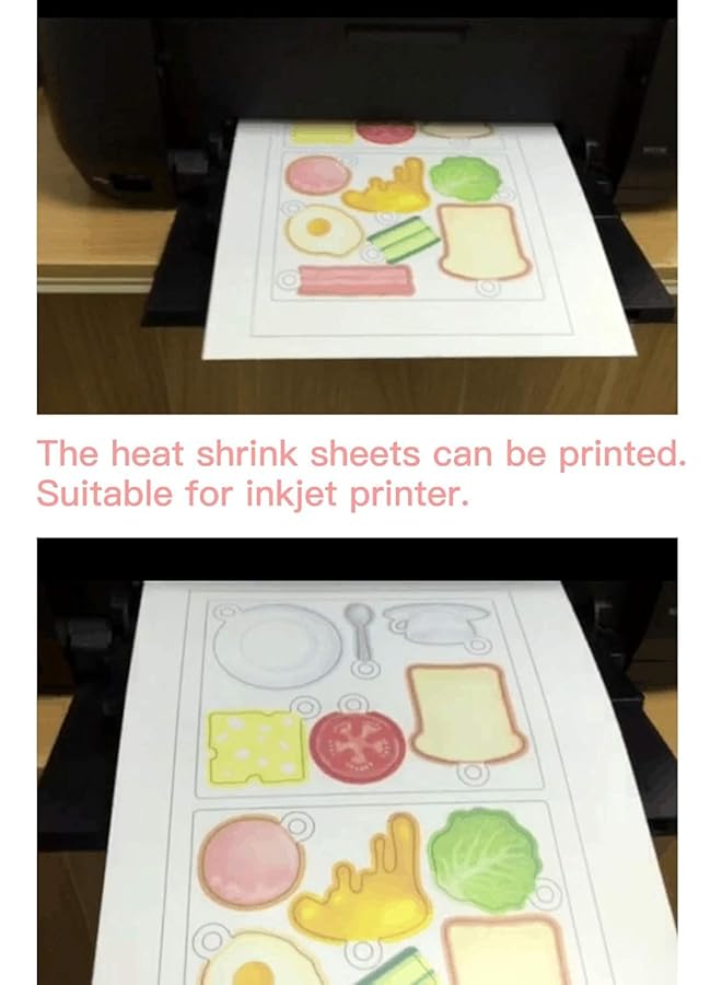 إيروريكس مجموعة أغشية الانكماش البيضاء القابلة للطباعة، 25 ورقة من ورق الانكماش الفني القابل للانكماش، يمكن طباعتها لطابعة نفث الحبر، لصنع المعلقات والأقراط وسلاسل المفاتيح والحلي والإكسسوارات، مقاس 8.3 × 11.4 بوصة - Image 3