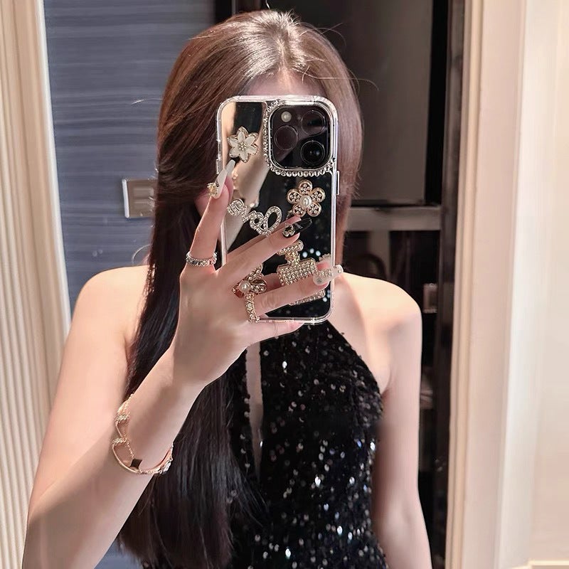 Mirror Luxury Rhinestone Perfume Bottle Mobile Phone Case Suitable for Iphone16Pro Flower Apple 17 High-End Women''s Model - Image 5