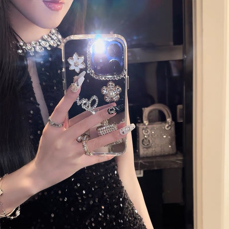Mirror Luxury Rhinestone Perfume Bottle Mobile Phone Case Suitable for Iphone16Pro Flower Apple 17 High-End Women''s Model - Image 4
