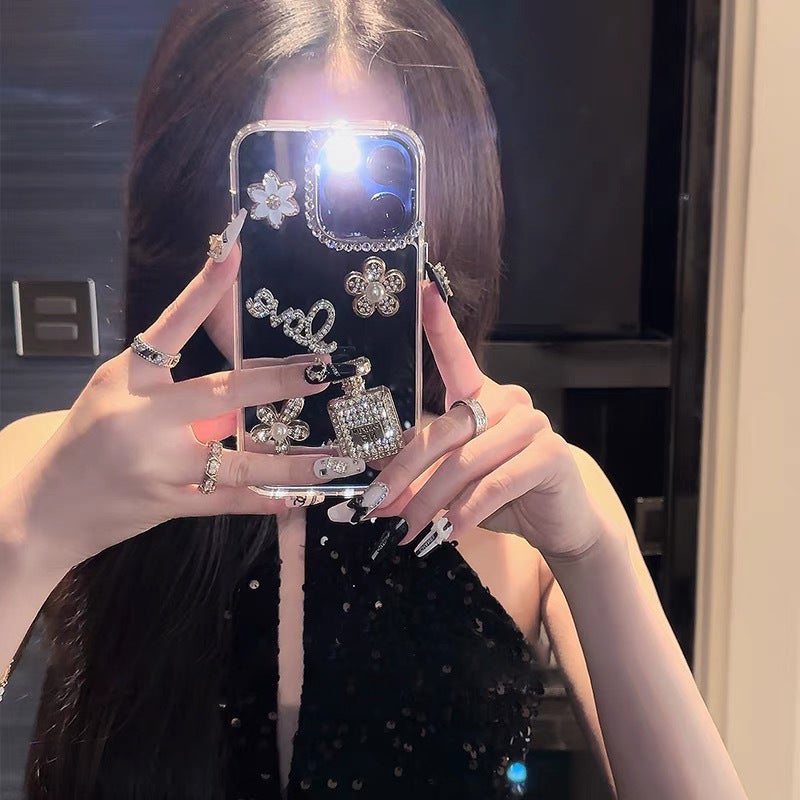 Mirror Luxury Rhinestone Perfume Bottle Mobile Phone Case Suitable for Iphone16Pro Flower Apple 17 High-End Women''s Model - Image 2