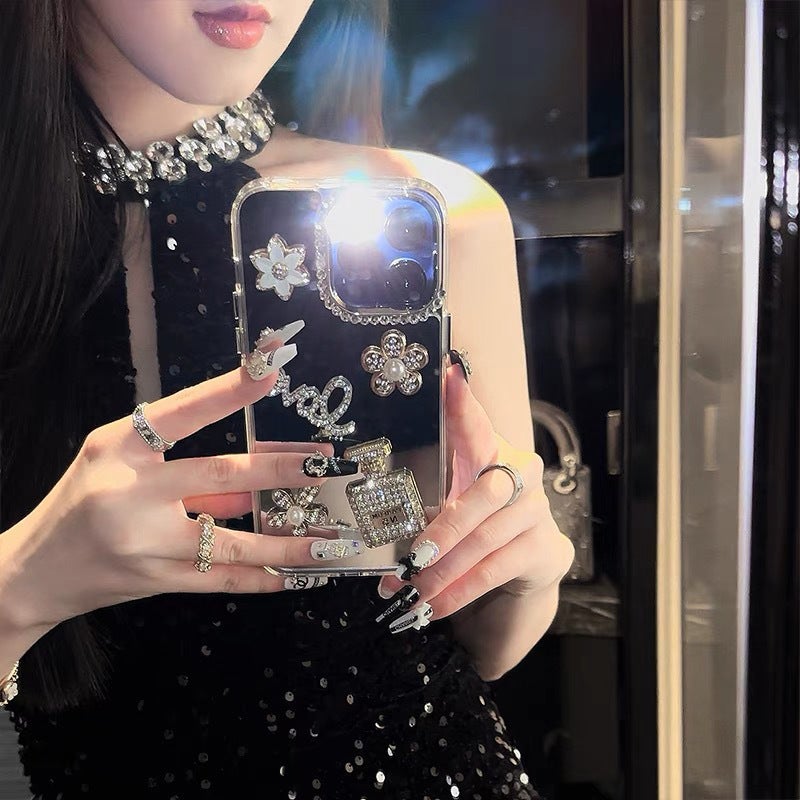 Mirror Luxury Rhinestone Perfume Bottle Mobile Phone Case Suitable for Iphone16Pro Flower Apple 17 High-End Women''s Model - Image 3