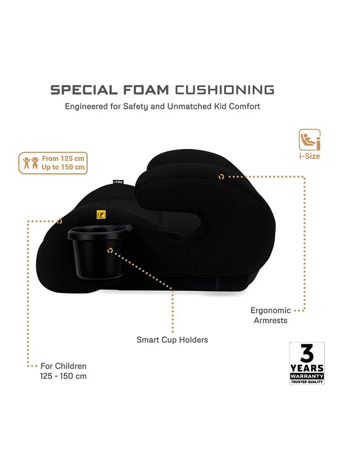 neobreez I-FIRA I-Size Backless Booster Car Seat, Double Padded Foam, Compact, Lightweight&Portable Travel Childrens Kids Boys Girls Car Seat, Arm Rest Seat, 2 Cup Holder, ECER129, 6-12Yrs, 22-36Kg, Group 3