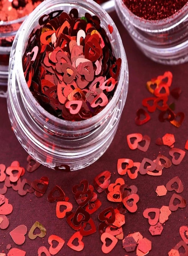 MANGOIT Red Nail Glitter Powder Heart Nail Sequins 6 Jars Valentine Love Heart Nail Art Flakes Powder Kit for Acrylic Valentine Christmas Nails Decorations DIY Crafts - Image 4