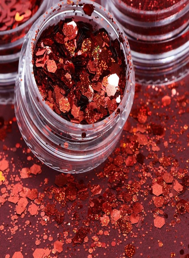 MANGOIT Red Nail Glitter Powder Heart Nail Sequins 6 Jars Valentine Love Heart Nail Art Flakes Powder Kit for Acrylic Valentine Christmas Nails Decorations DIY Crafts - Image 3