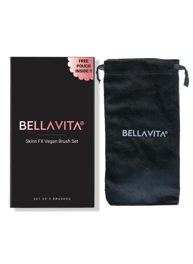 BELLAVITA BELLAVITA Makeup Brushes Set Of 5 | Premium Easy To Hold & Precise Application For Face, Eyes & Brows | Soft Bristles | Makeup Brushes With Pouch| Black, 77.80 Gm  - Image 2