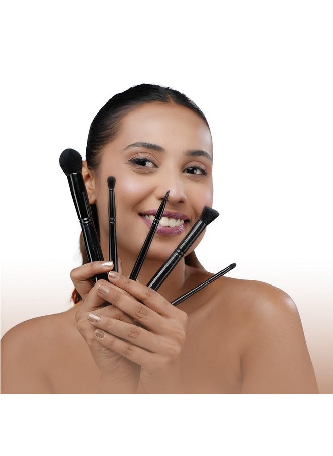BELLAVITA BELLAVITA Makeup Brushes Set Of 5 | Premium Easy To Hold & Precise Application For Face, Eyes & Brows | Soft Bristles | Makeup Brushes With Pouch| Black, 77.80 Gm  - Image 3
