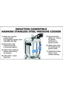 Hawkins 6 Liters Stainless Steel Pressure Cooker With Inner Lid, Induction Compatible,Silver  - Image 3