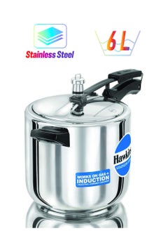 Hawkins 6 Liters Stainless Steel Pressure Cooker With Inner Lid, Induction Compatible,Silver  - Image 1