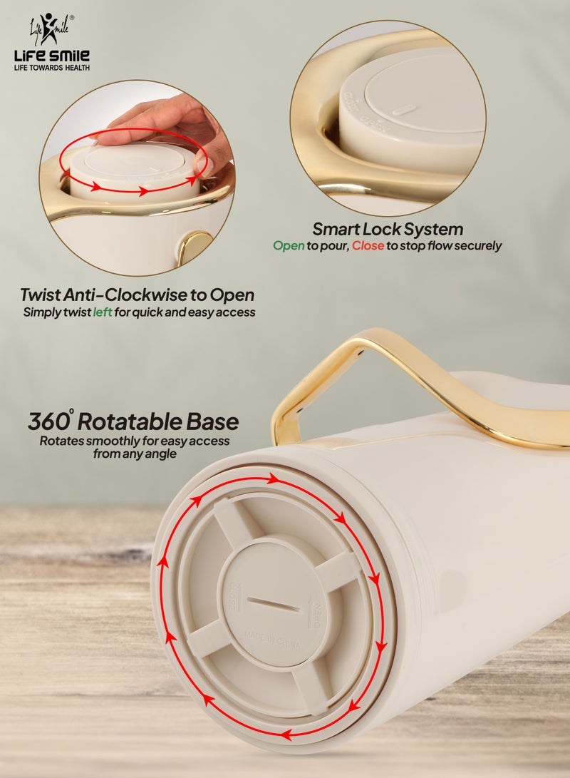 Life Smile 1.9L Luxury Vacuum Tea Dispenser with Smart Lock System – Leak-Proof, Rotatable Base & Pink Glass Inner - Image 2