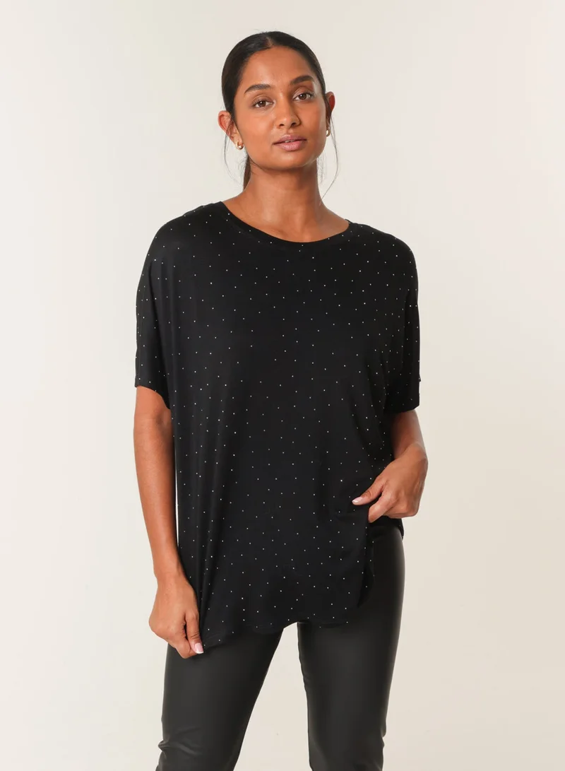 Blue Vanilla Stud Detail Round Neck T-shirt