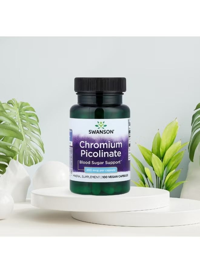 SWANSON Chromium Picolinate, 200 mcg, 100 Vegan Capsules - Image 2
