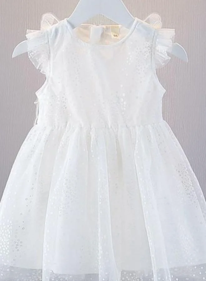 YUNIQEE White Fit & Flare Crew Neck Embellished Dress