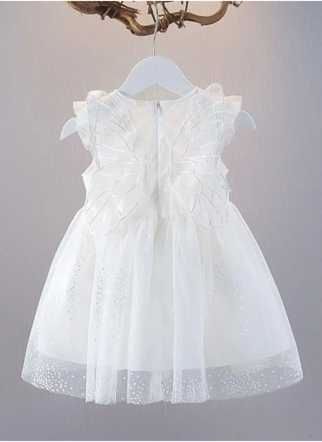 YUNIQEE White Fit & Flare Crew Neck Embellished Dress