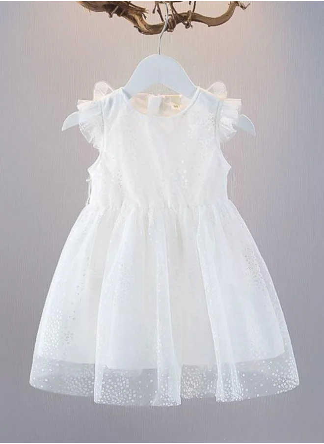 YUNIQEE White Fit & Flare Crew Neck Embellished Dress