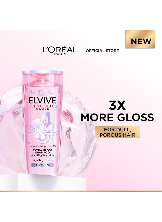 L'OREAL PARIS Elvive Glycolic Gloss Extra Gloss Shampoo with 3% Glycolic Acid for Dull and Porous Hair 400ML  - Image 1