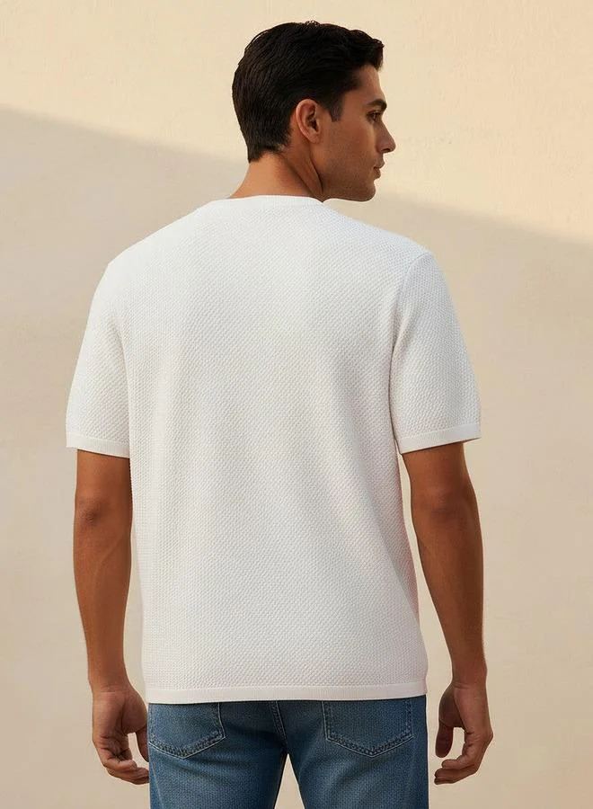 Iconic WHITE Iconic Men Regular Fit Crew Neck Short Sleeves Popcorn Textured T shirt for Men | Best Price UAE