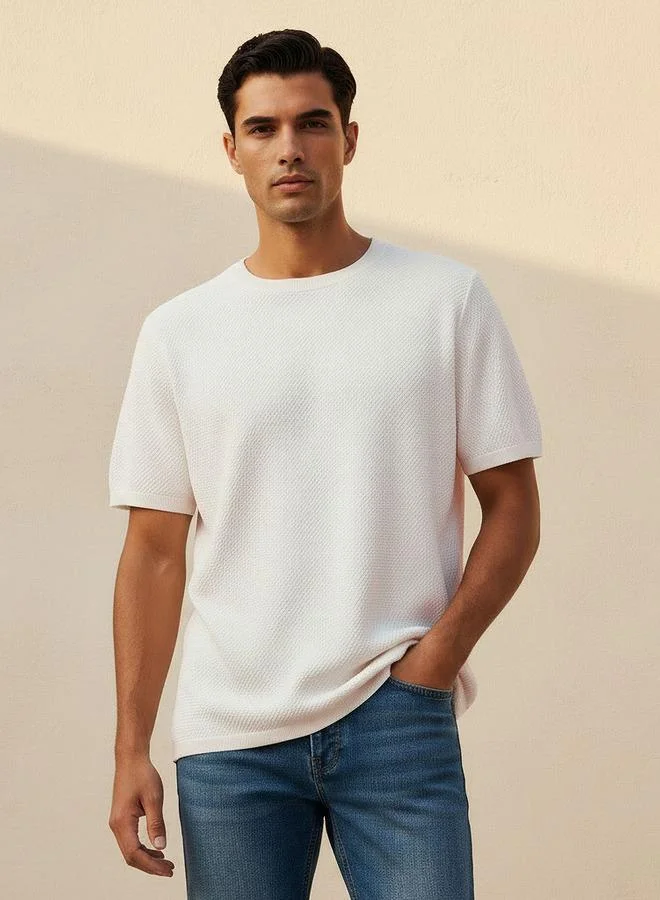 Iconic Men Regular Fit Crew Neck Short Sleeves Popcorn Textured T shirt