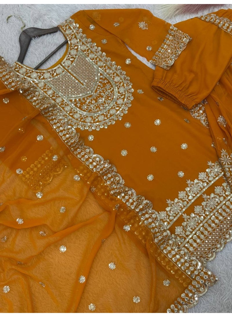 Super Asian "Sharara Elegance: Faux Georgette Suit with Sequence Embroidery"  - Image 4