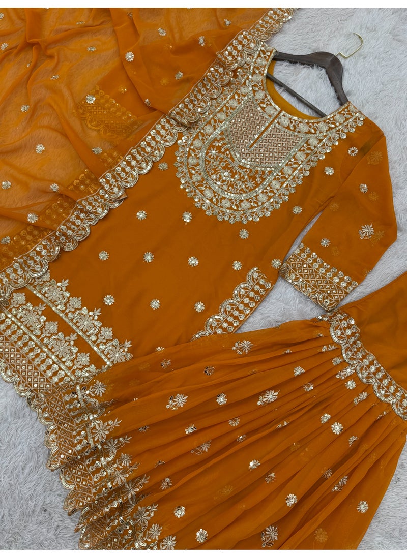Super Asian "Sharara Elegance: Faux Georgette Suit with Sequence Embroidery"  - Image 3