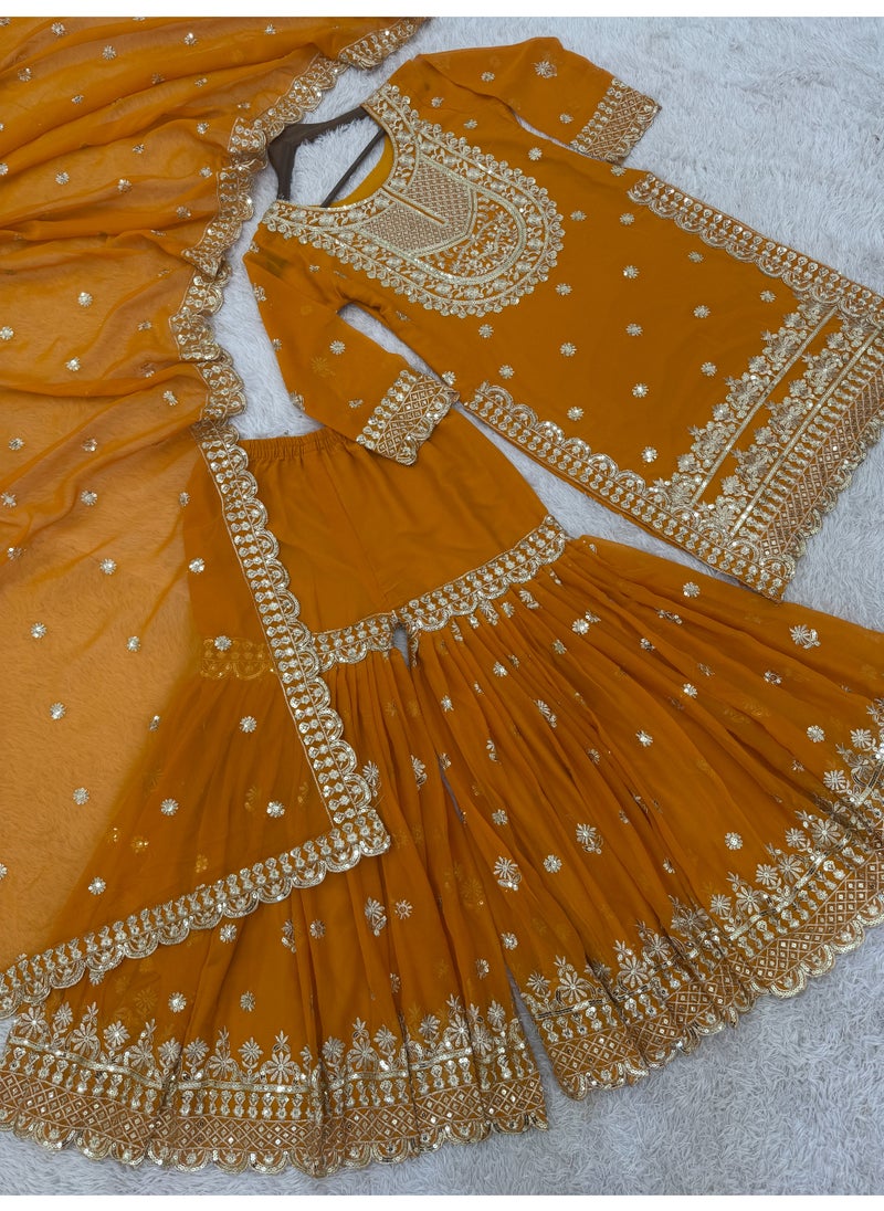 Super Asian "Sharara Elegance: Faux Georgette Suit with Sequence Embroidery"  - Image 2
