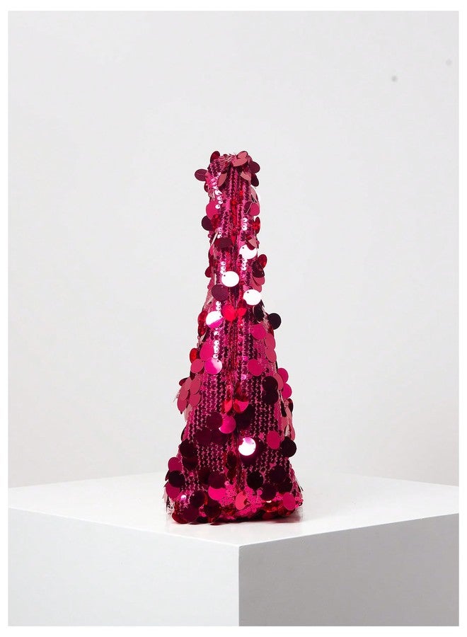 MakeMeChic Women's Sequin Evening Bag Glitter Sparkling Party Clutch Handle Bag Elegant Handbag Hot Pink One Size - Image 4