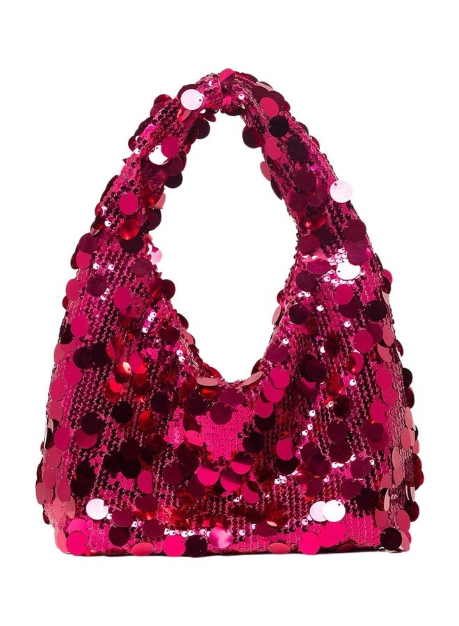 MakeMeChic Women's Sequin Evening Bag Glitter Sparkling Party Clutch Handle Bag Elegant Handbag Hot Pink One Size - Image 1