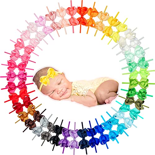 CÉLLOT 40 Colors Baby Bow Headbands 3" Hair Bows Super Soft Nylon Headbands for Baby Girls Infants preemie and Newborn Kids Hair Accessories - Image 1