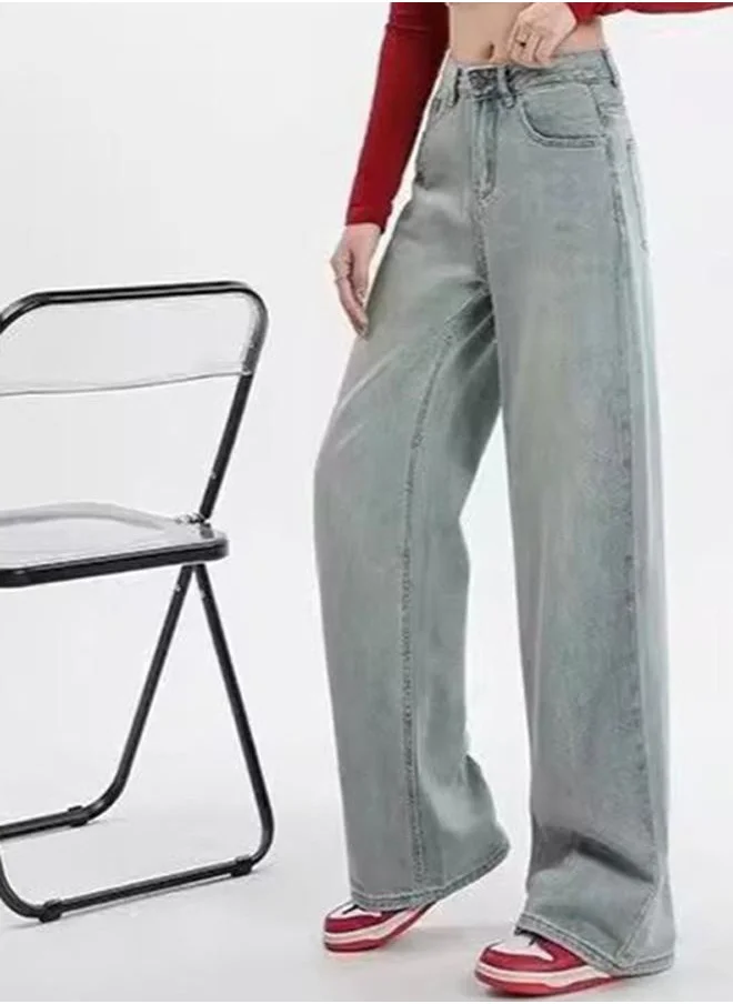 يونيكي Grey Straight Fit High-Rise Denim Jeans