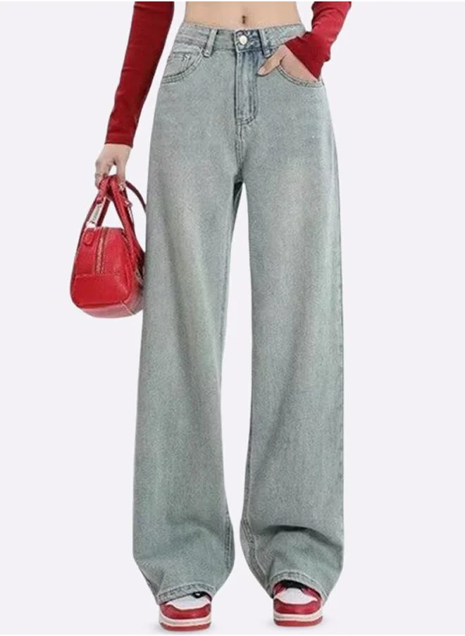يونيكي Grey Straight Fit High-Rise Denim Jeans