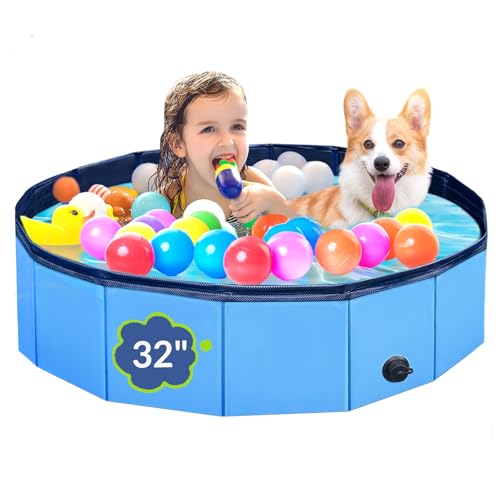 PUPTILY Dog Pool Foldable Pet Swimming Pool with 6mm HighStrength PP Board Hard Plastic Collapsible Doggy Pools for Small Dogs Kitty DuckNonSlip Doggie Bathtub Quick to Set Up and Drainage Hole32x8in - Image 1