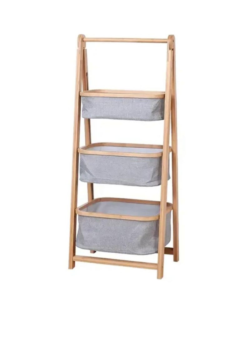 حامل تخزين و سلة غسيل بتصميم قابل للفصل من 3 طوابق خشبي /رمادي 108X45X31 سم - Image 2