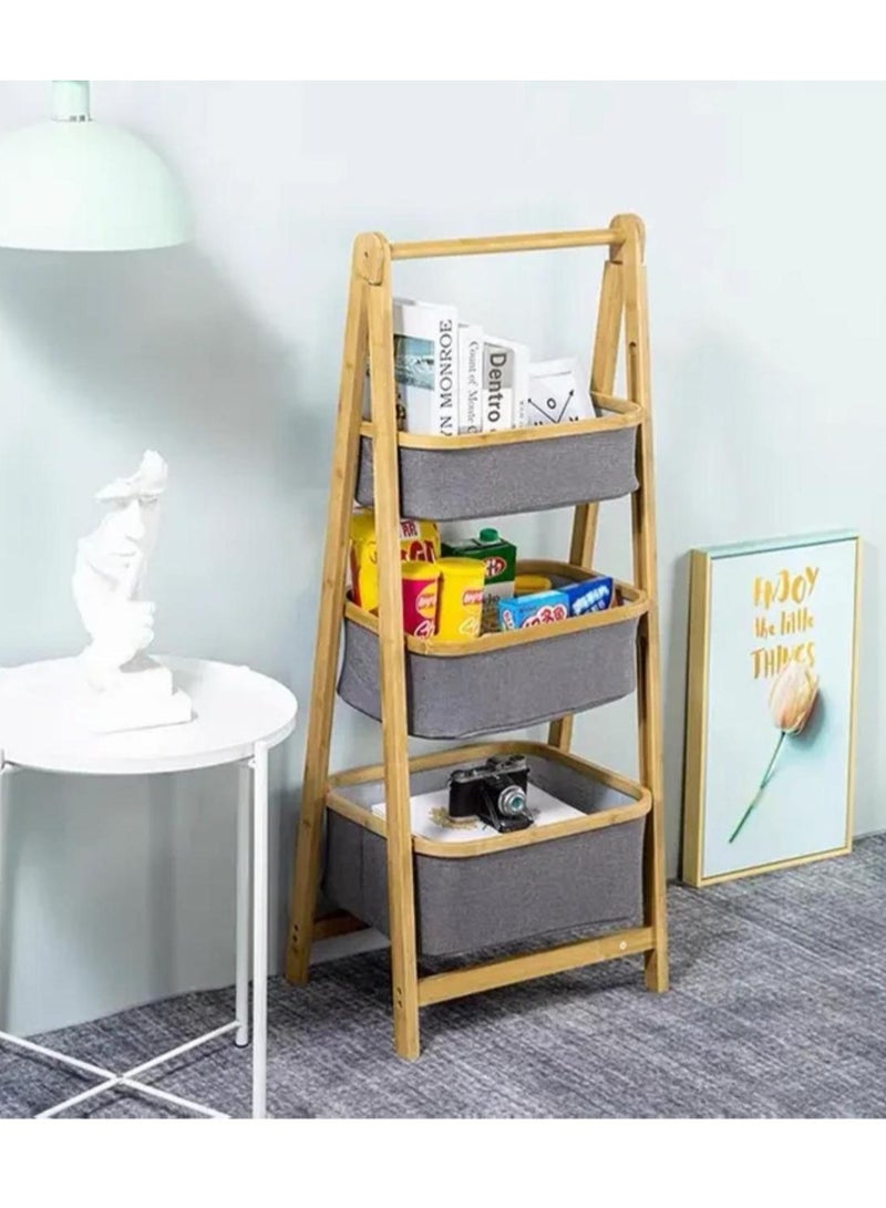 حامل تخزين و سلة غسيل بتصميم قابل للفصل من 3 طوابق خشبي /رمادي 108X45X31 سم - Image 1