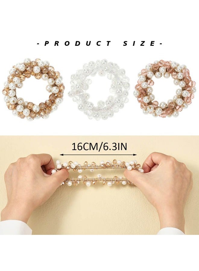 Unicra Pearl Hair Ties Beaded Fancy Elastic Hair Scrunchies Set Fashion Decorative Ponytail Holder Pearls Hair Accessories for Women and Girls 3PCS (Rhinestone) - Image 5